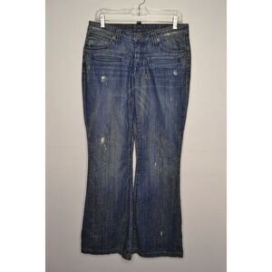 Pratts Women's 30 Dark Wash Distressed Stretch Flare Jeans